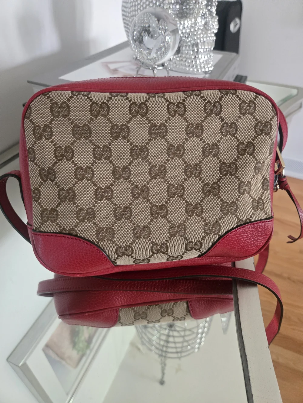 Gucci Red and Beige Canvas Crossbody Bag